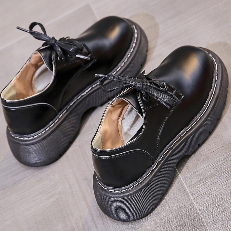 

Lace-up Flatform Oxford Shoes, Black