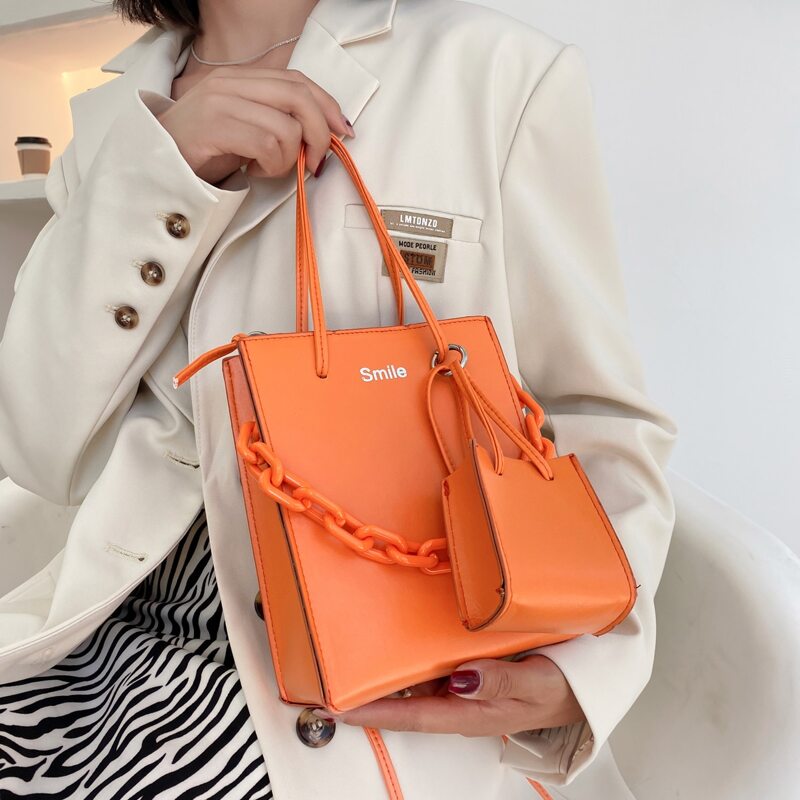 

2pcs Chain Decor Bag Set, Orange