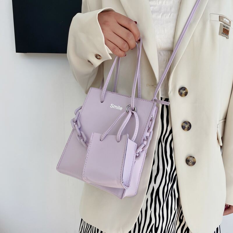

2pcs Chain Decor Bag Set, Purple