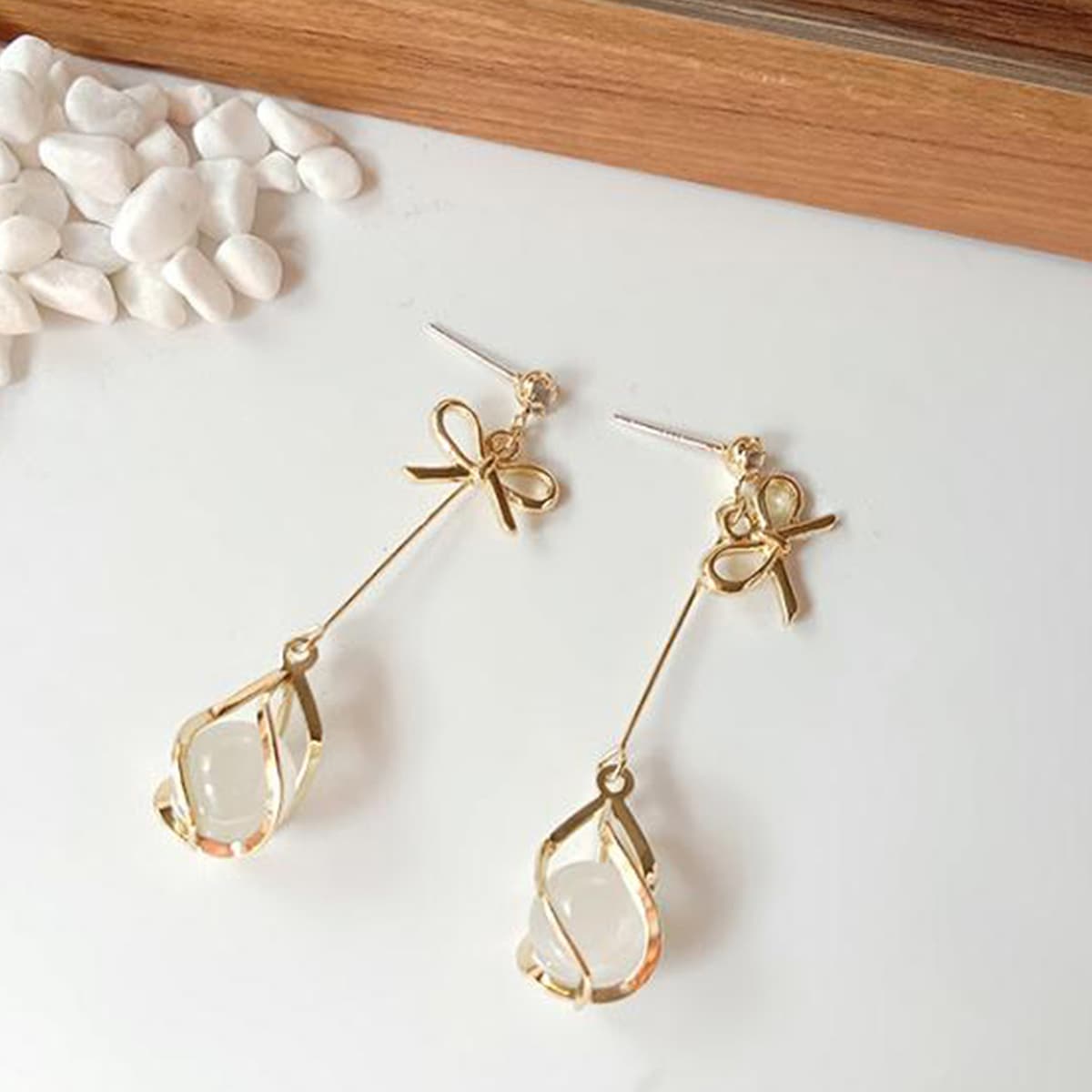 

Bead Decor Earrings, Gold