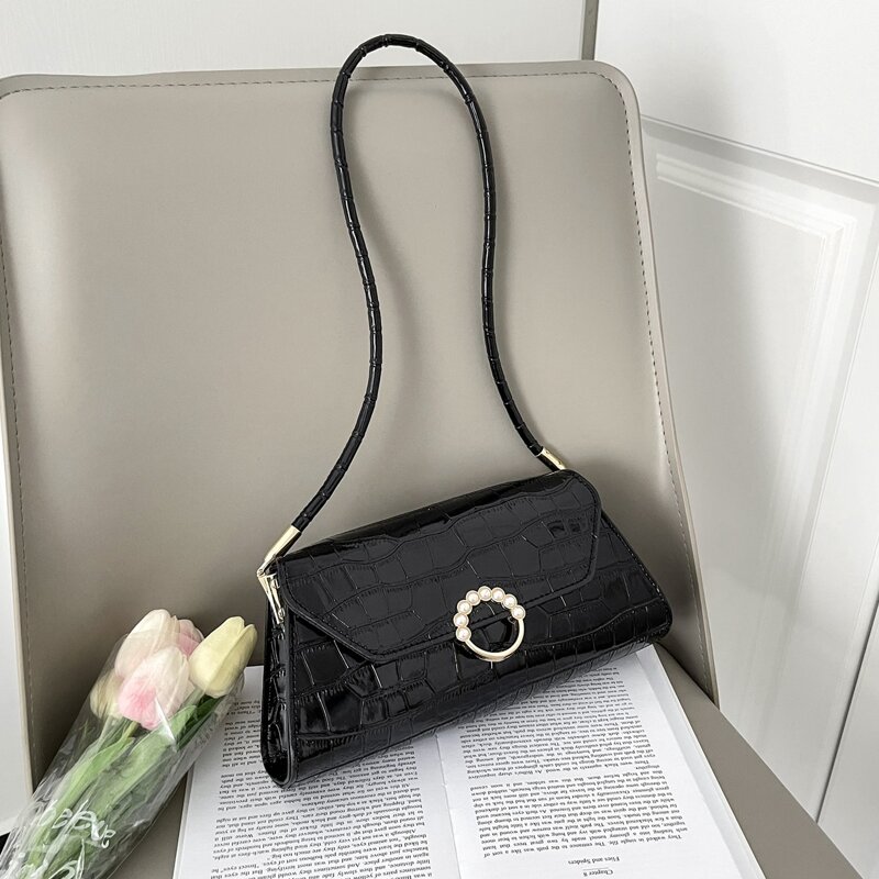 

Croc Embossed Shoulder Bag, Black