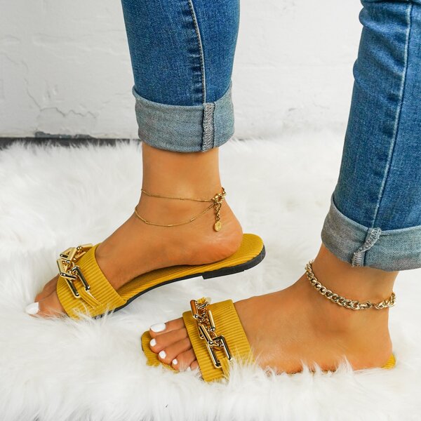 

Chain Decor Slide Sandals, Yellow