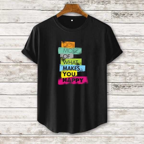 

Men Slogan Graphic Curved Hem Tee, Black