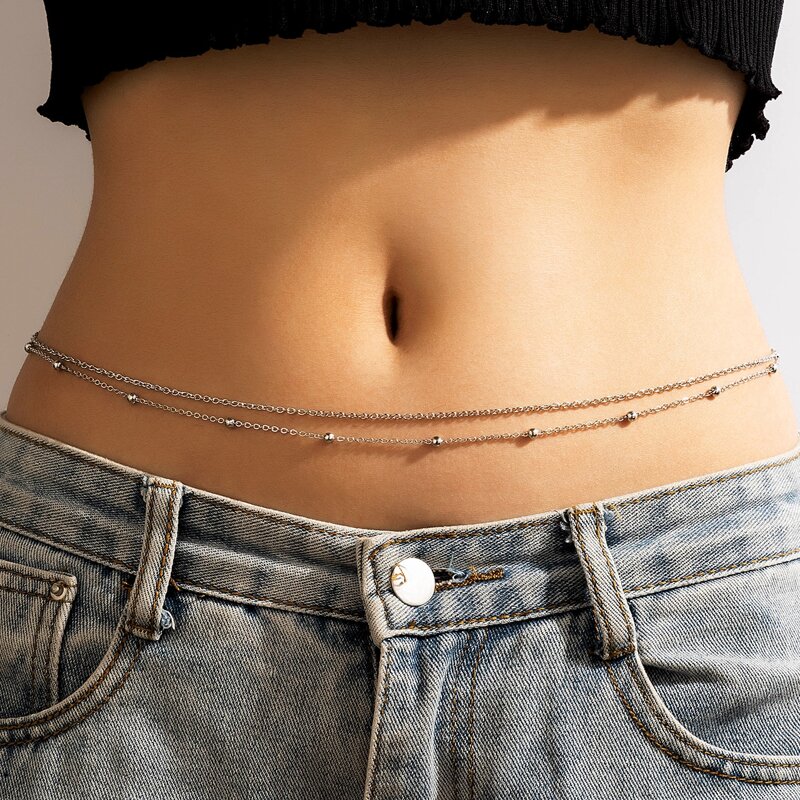 

1pc Layered Waist Chain, Silver