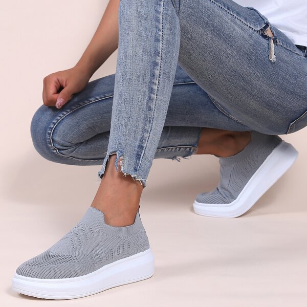 

Minimalist Knit Panel Slip-On Sneakers, Grey