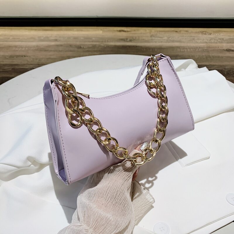 

Chain Decor Baguette Bag, Purple