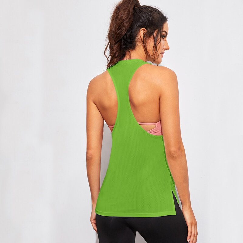 

Racer Back Slit Hem Sports Tee, Green