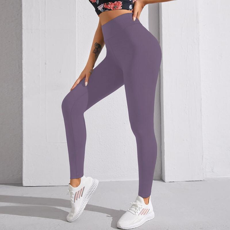 

Solid Wide Waist Sports Leggings, Mauve purple