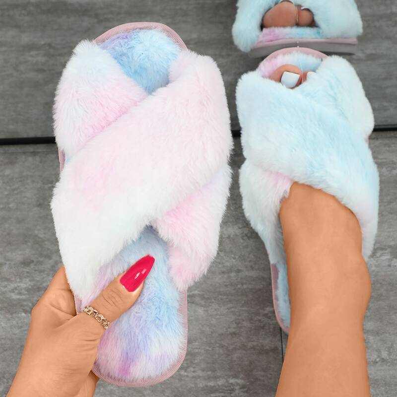 

Tie Dye Fluffy Bedroom Slippers, Purple