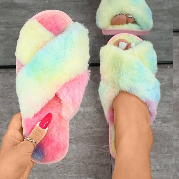 

Tie Dye Fluffy Slippers, Green