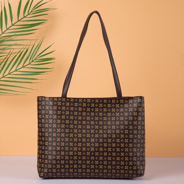 

Geo Graphic Tote Bag, Coffee brown
