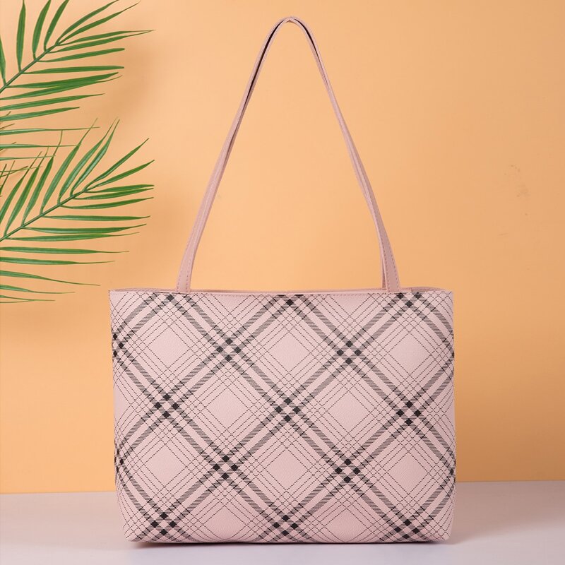 

Tartan Shoulder Tote Bag, Pink