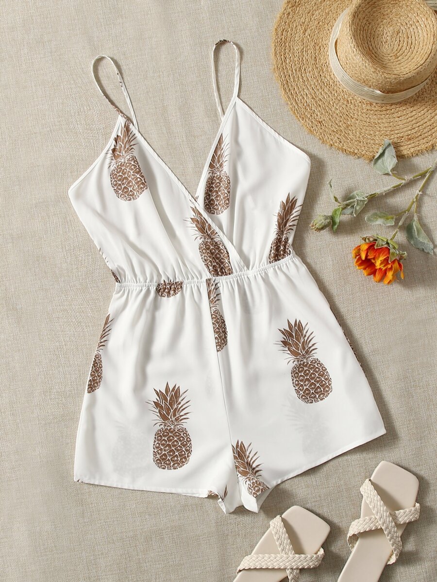 Soleia Mono de tirantes con estampado de piña de espalda abierta - Blanco - Ver 1