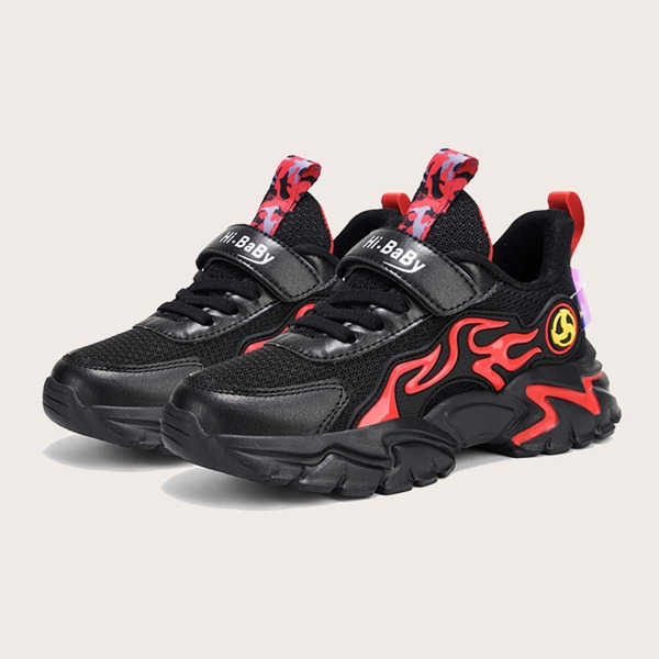 

Boys Camo & Fire Pattern Chunky Sneakers, Black