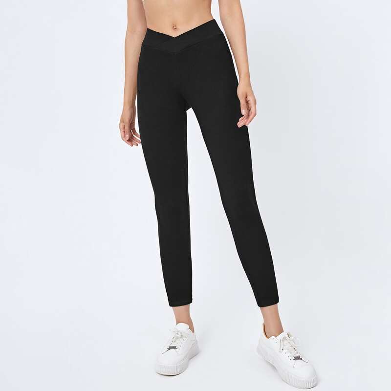 

Solid Wide Waistband Leggings, Black