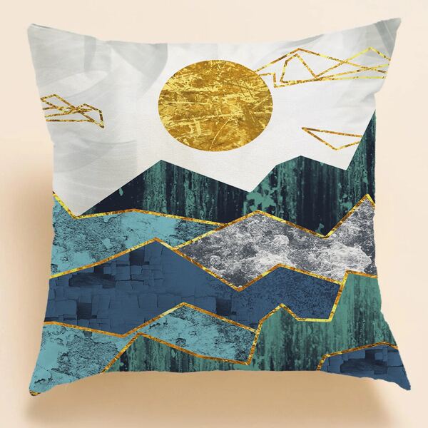 

Abstract Mountain & Sun Cushion Cover Without Filler, Multicolor
