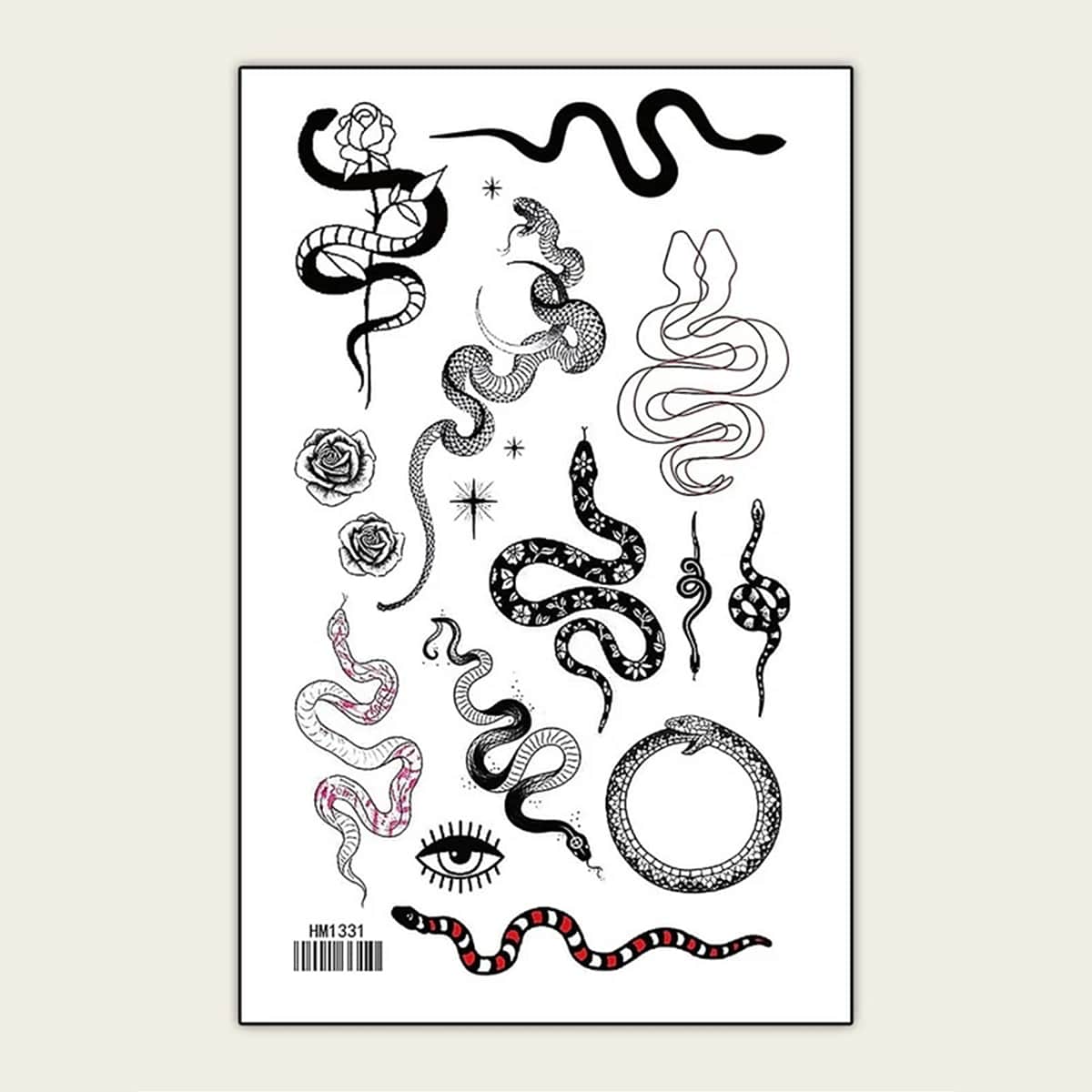 

1sheet Snake Pattern Tattoo Sticker, Black