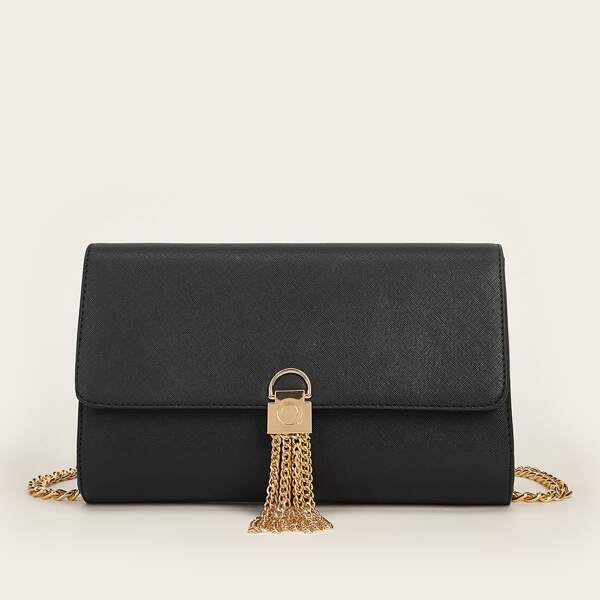 

Fringe Decor Crossbody Bag, Black