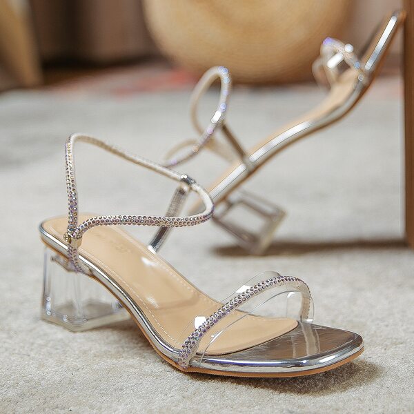 

Rhinestone Decor Chunky Strappy Sandals, Silver