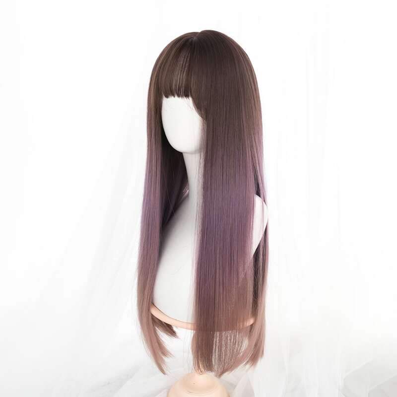 

Natural Ombre Long Straight Wig With Bangs, Multicolor