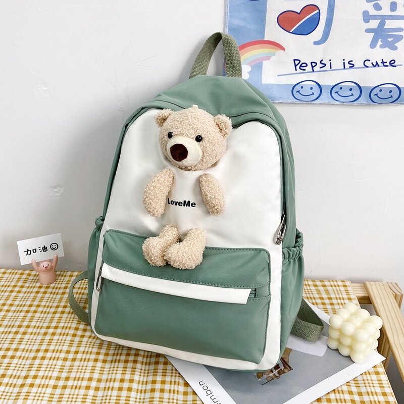 

Cartoon Charm and Letter Graphic Backpack, Green