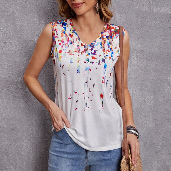 

Confetti Print Tank Top, White