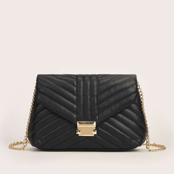

Quilted Flap Crossbody Bag, Black