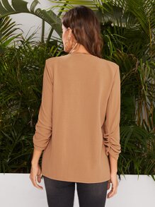 SHEIN LUNE Blazer de parte delantera abierta de manga reunida - Camel - Ver 2