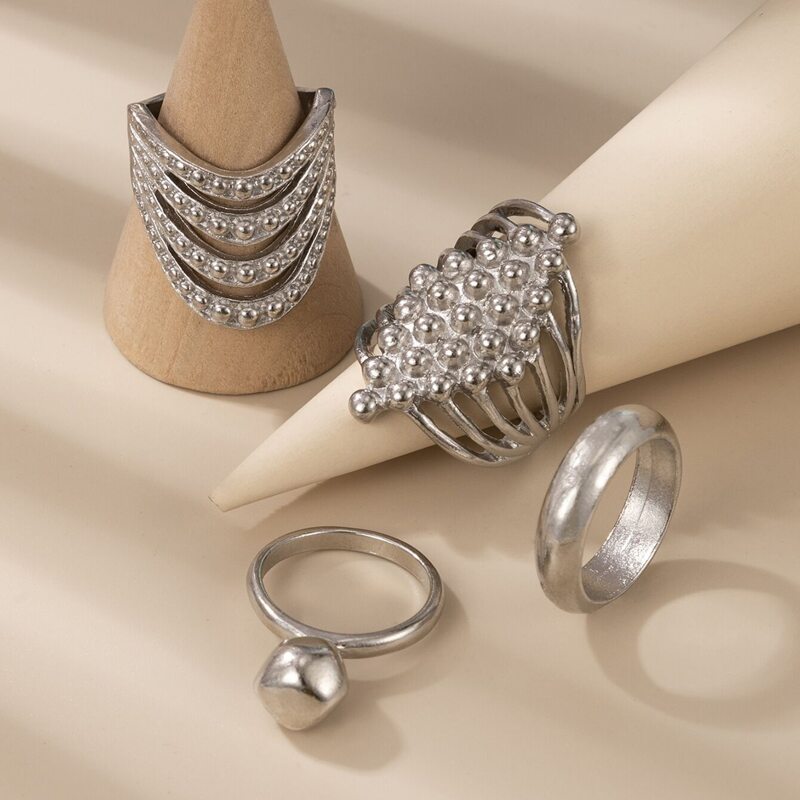 

4pcs Hollow Out Ring, Silver