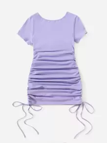 SHEIN EZwear 抽繩結飾抽褶鏤空連衣裙 - 紫丁香色 - 查看 2