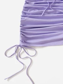 SHEIN EZwear 抽繩結飾抽褶鏤空連衣裙 - 紫丁香色 - 查看 4