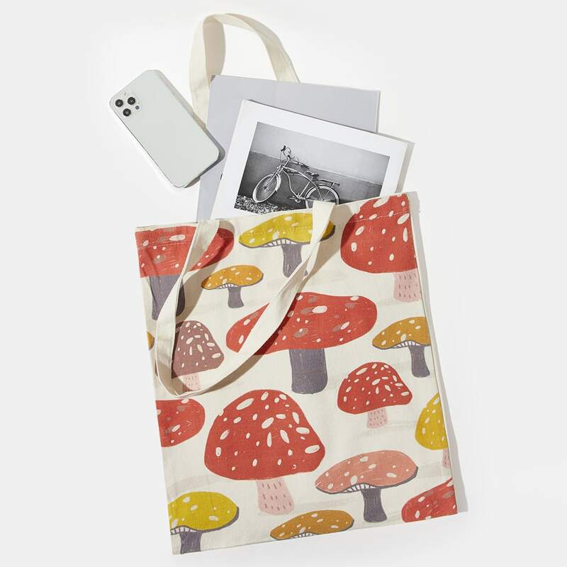 

Mushroom Graphic Shopping Bag, Beige