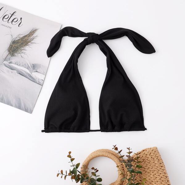 

Solid Halter Bikini Top, Black