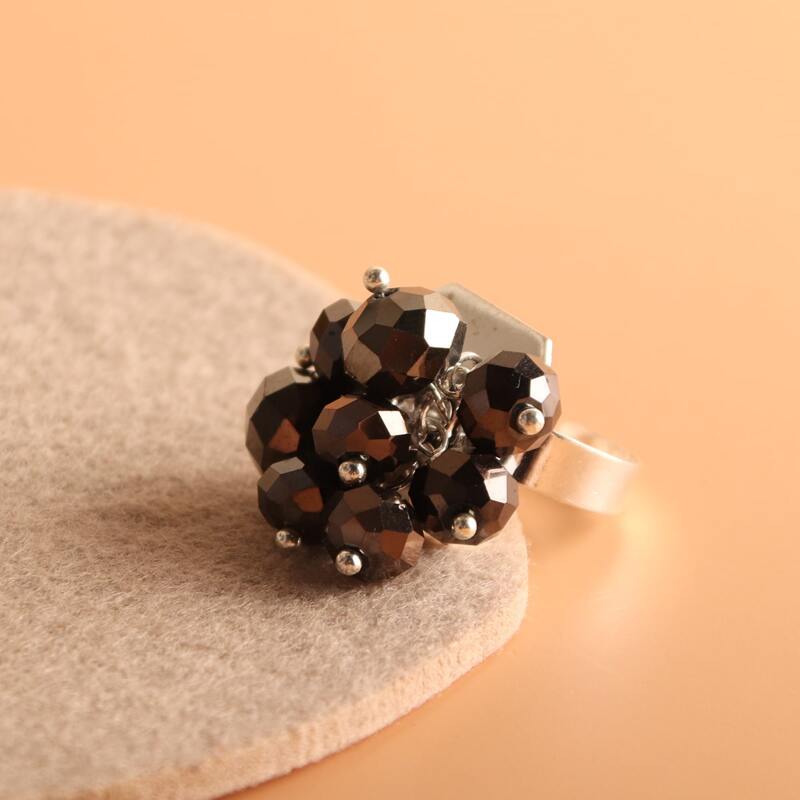 

1pc Bead Decor Charm Ring, Black