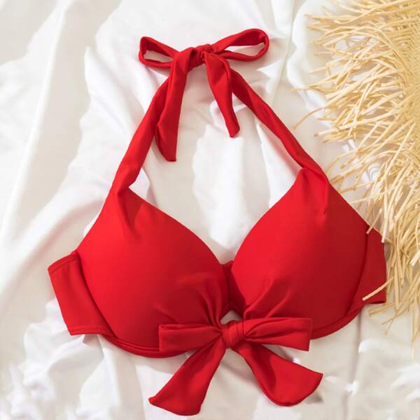 

Knot Front Push Up Bikini Top, Red