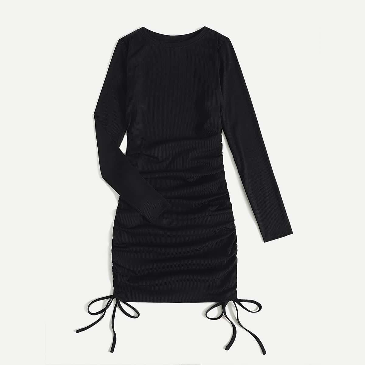 

Solid Drawstring Bodycon Dress, Black