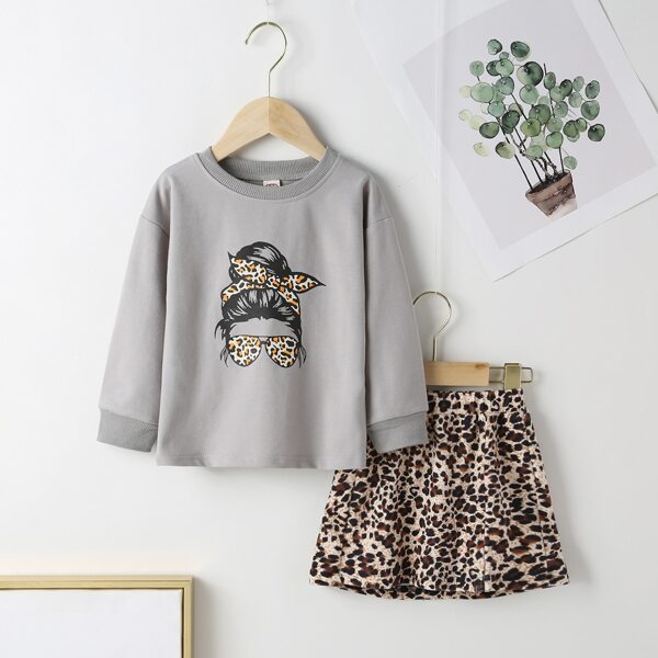 

Toddler Girls Leopard Figure Graphic Pullover & Flare Skirt, Multicolor