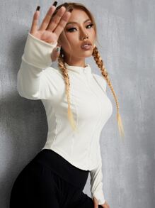Áo khoác thể thao Zip Up - Màu be - Xem 1