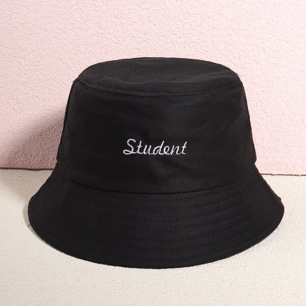 

Letter Embroidery Bucket Hat, Black
