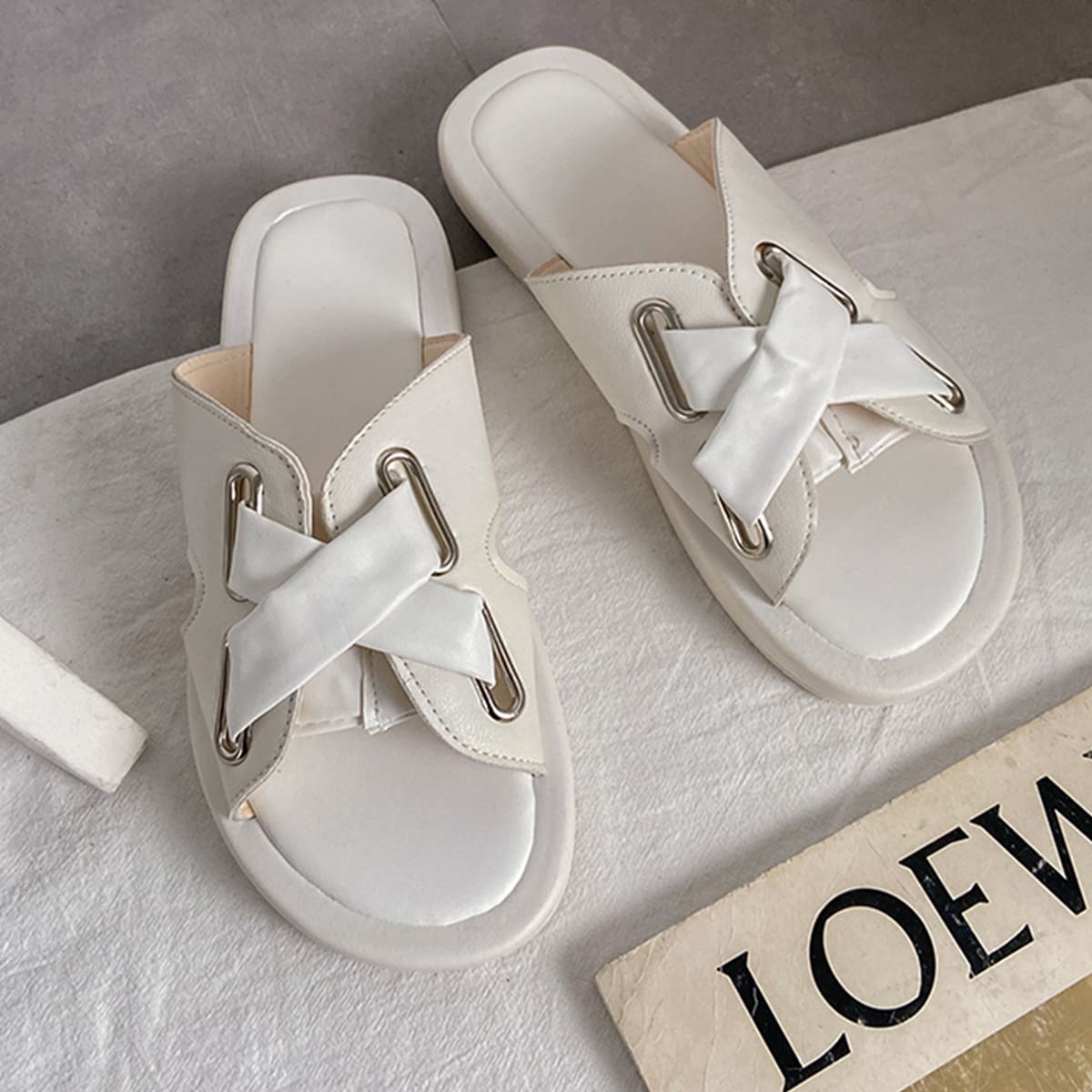 

Criss Cross Open Toe Sandals, Beige