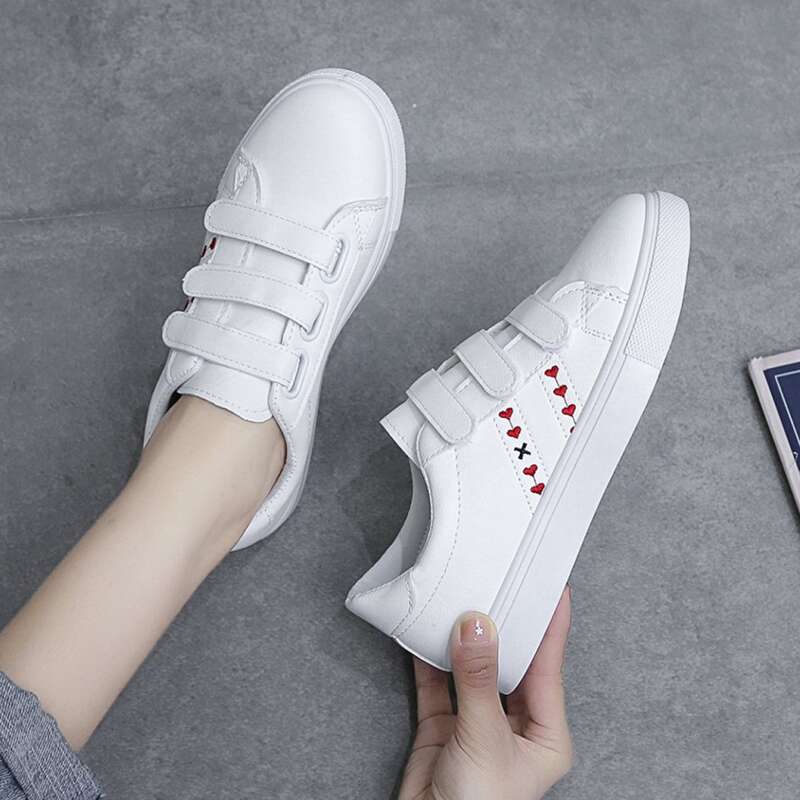 

Hook-and-loop Straps Skate Sneakers, White