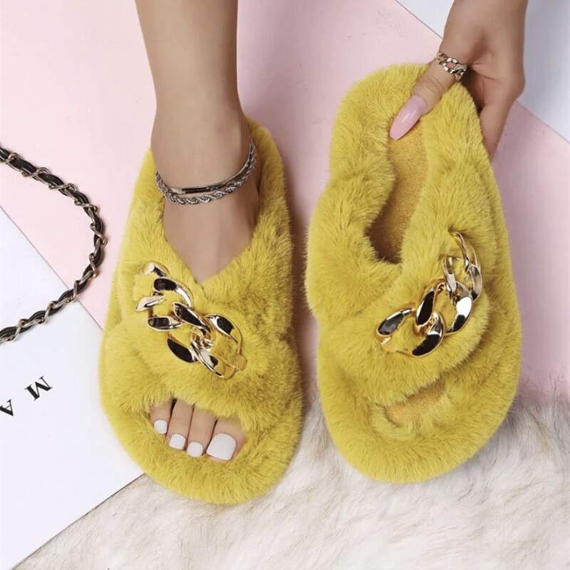 

Fluffy Open Toe Slippers, Yellow