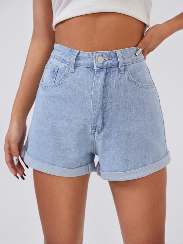 SHEIN EZwear High Waist Roll Up Hem Denim Shorts
