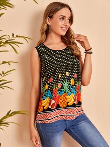 EMERY ROSE Top tank con estampado de fruta & geométrico - Multicolor - Ver 4