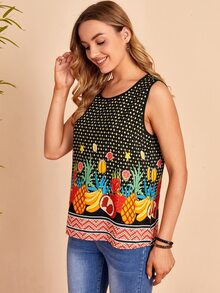 EMERY ROSE Top tank con estampado de fruta & geométrico - Multicolor - Ver 5