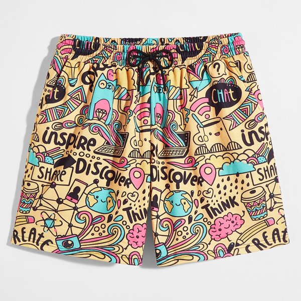 

Men Pop Art Print Drawstring Shorts, Multicolor