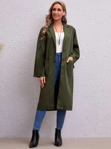 Abrigo con doble bolsillo de cuello con solapa unicolor - Verde militar - Ver 1