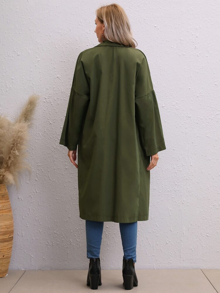 Dual Pocket Lapel Neck Solid Coat - Army Green - View 2