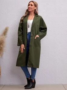 Abrigo con doble bolsillo de cuello con solapa unicolor - Verde militar - Ver 3