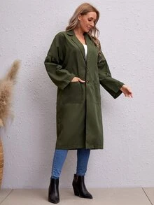 Abrigo con doble bolsillo de cuello con solapa unicolor - Verde militar - Ver 4